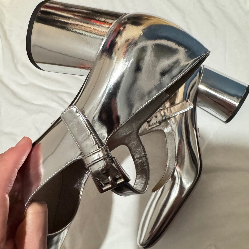 Prada Metallic Leather Mary Jane Pumps Silver - image 8